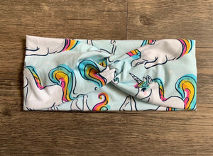 Unicorn turban headband, girl&#39;s unicorn hair accessory, rainbow unicorn yoga headband, birthday gift for girl, unicorn gift, birthday party