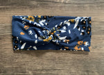 Load image into Gallery viewer, Floral turban headband,  Mother&#39;s Day gift, baby headband, turban for baby, exercise headband, blue headband, yoga headband,mommy and me set
