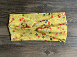 Load image into Gallery viewer, Yellow floral turban headband, yellow baby headband, turban for baby, exercise headband, nurse headband, yoga headband, woman&#39;s gift
