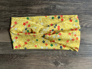 Yellow floral turban headband, yellow baby headband, turban for baby, exercise headband, nurse headband, yoga headband, woman&#39;s gift