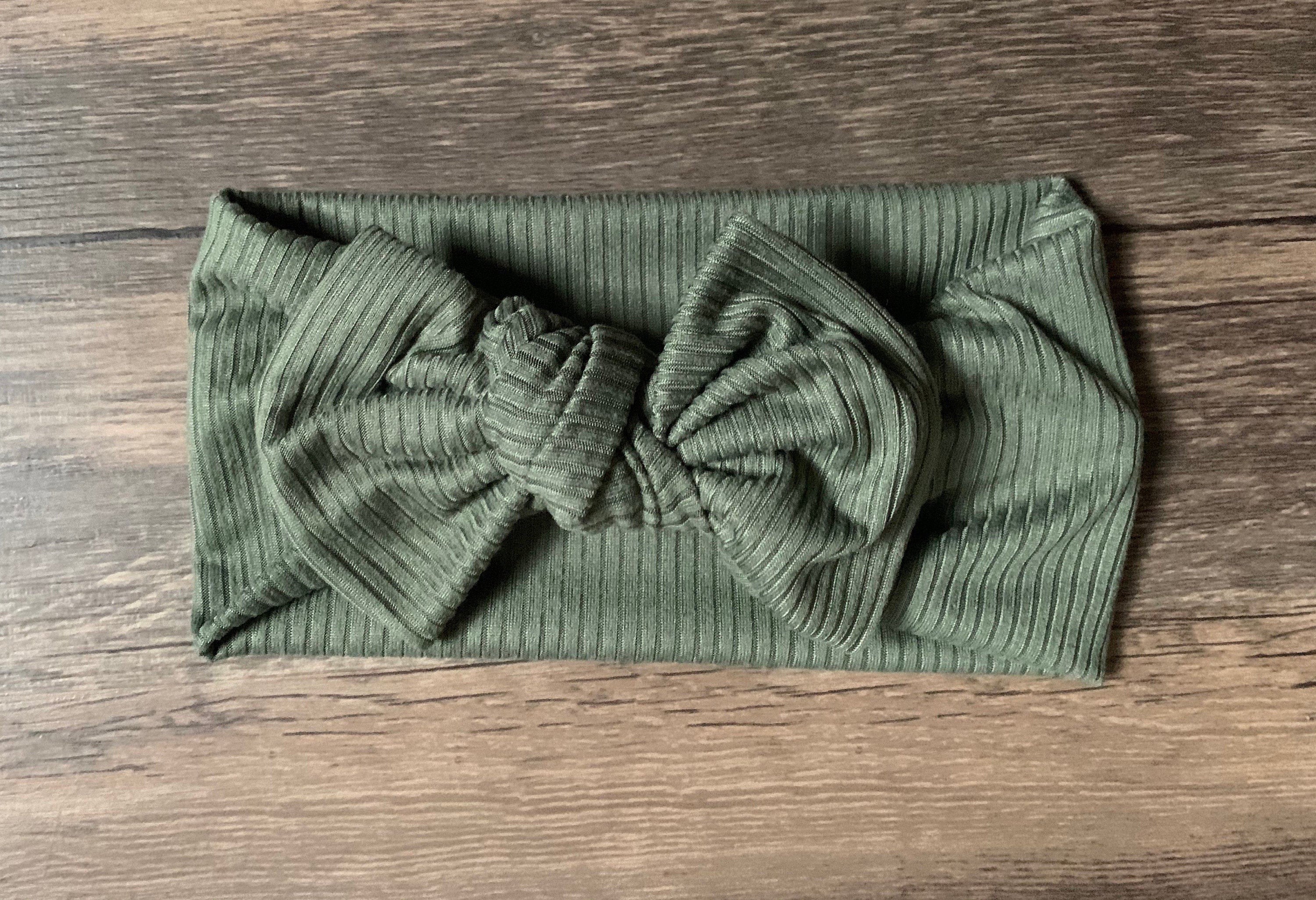 Ribbed olive turban headband,  olive green knotted headband, olive baby turban headband, wide headband, solid yoga headband, top knot