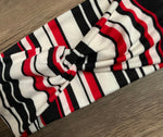 Load image into Gallery viewer, Red/black/white striped turban headband| knotted baby headband|woman&#39;s headband| women yoga headband|, nurse headband| gift for woman|
