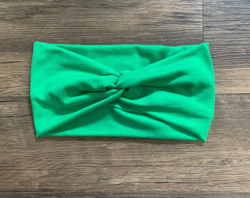 Kelly green turban headband,  green knotted headband, green baby turban headband, wide headband, solid yoga headband, top knot headband